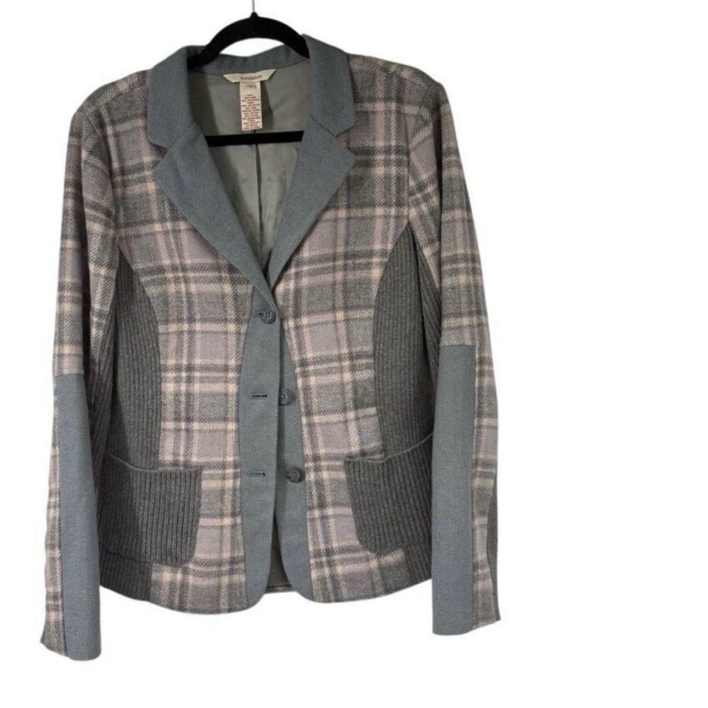 Sundance Mixed Media Grey Blue Plaid Wool Lined Blazer Women’s 12